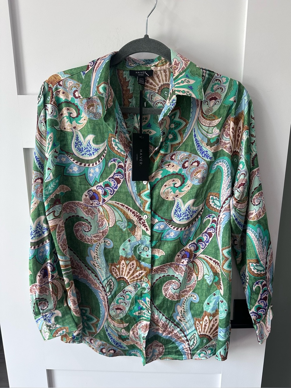 Haver London green paisley button-down blouse Size XS